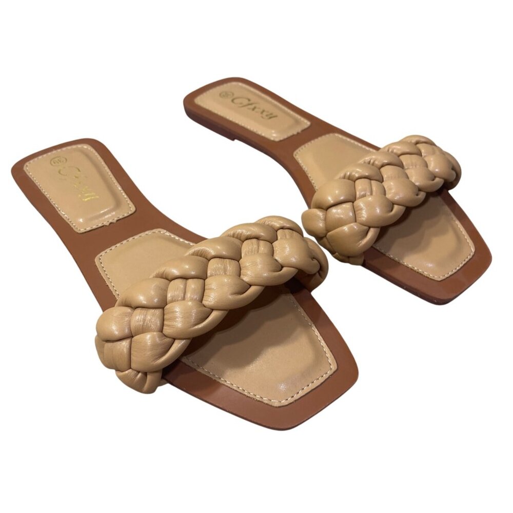 Cfxxy Square Toe Mule Sandal Braided Tan Size 39 (8)